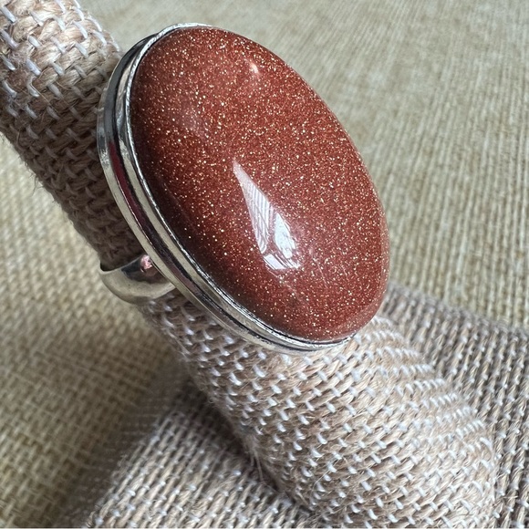 New Goldstone Standstone Silver Overlay Ring Size 5 - Picture 2 of 3